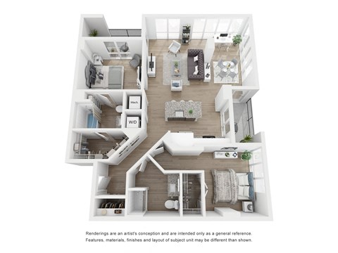 Floor plan for 2 beds, 2 baths, 1224 sqft